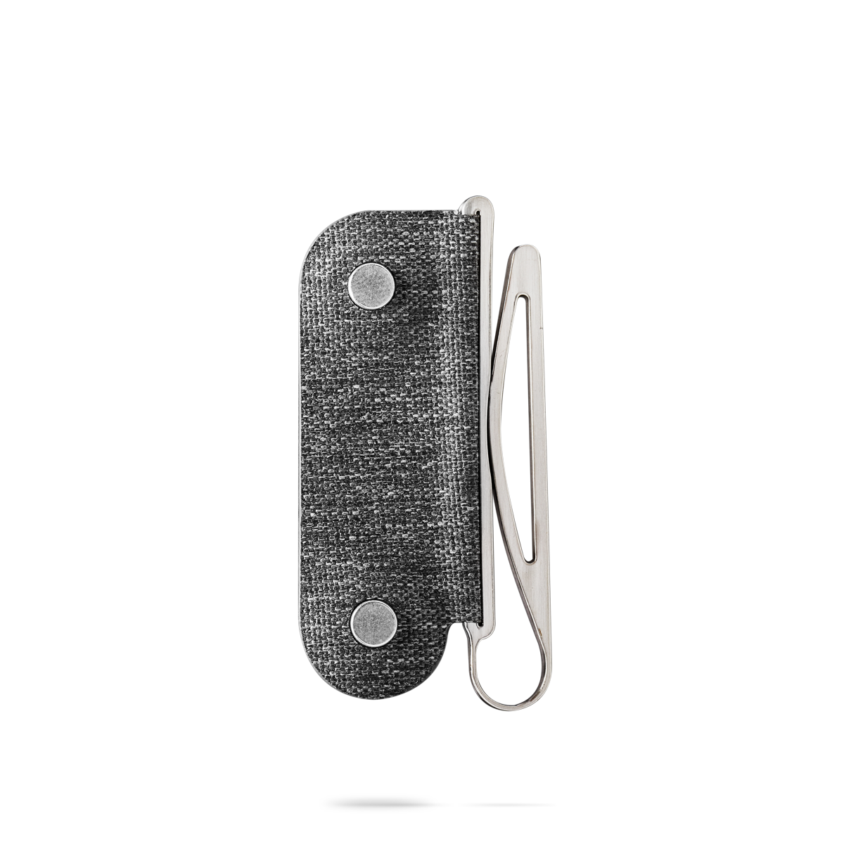 distil moneyclip made of cnc coated steel on a white backdrop